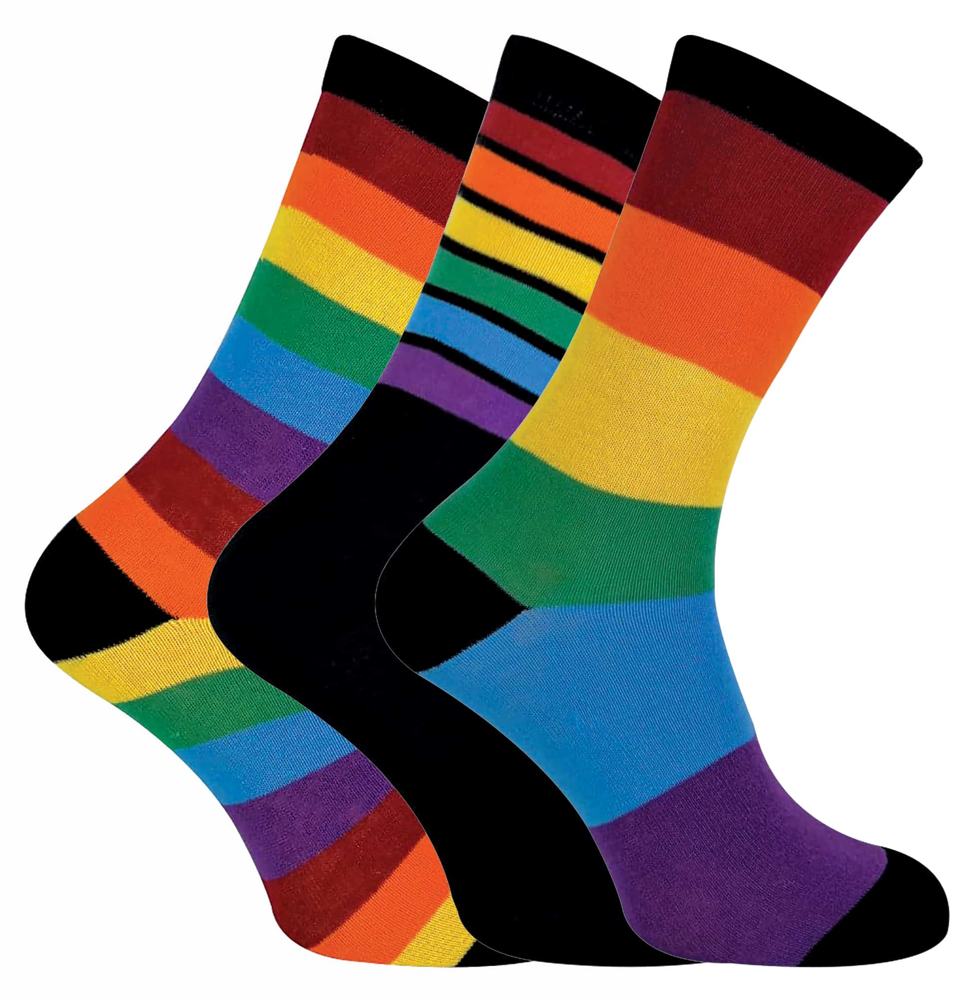3 Pairs of Bright Colourful Cotton Striped Rainbow Socks | Sock Snob UK