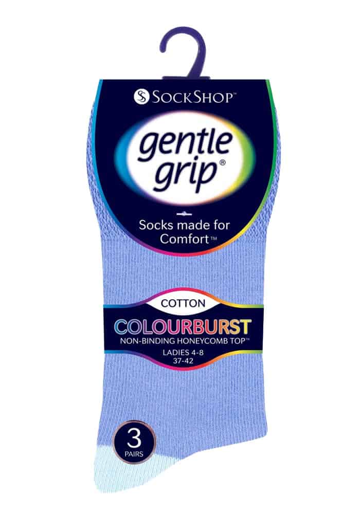 3 pairs Ladies SockShop Cotton Gentle Grip 4-8 uk Socks Contrast Heel & Toe 