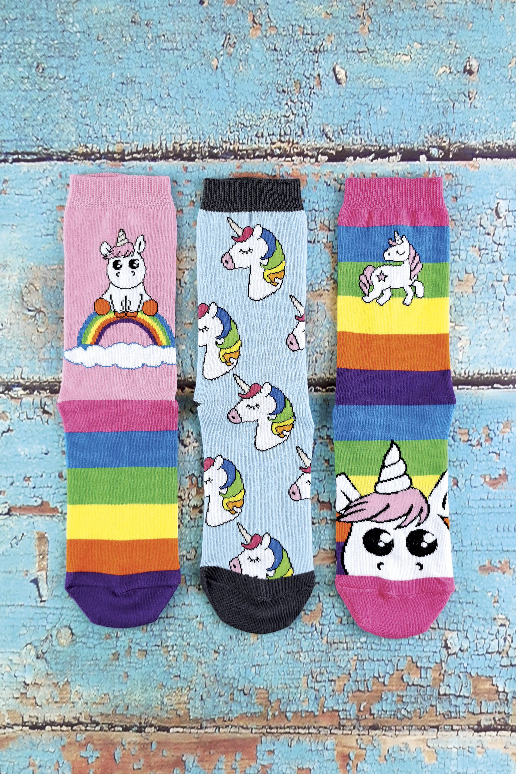 Ladies Rainbow Unicorn Socks WOOD